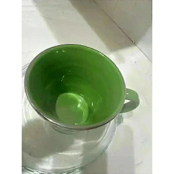 Starbucks Mug 14oz Green Ribbed Sand Pail Bucket 2007 Silver Metallic Rim Cup - Picture 11 of 12